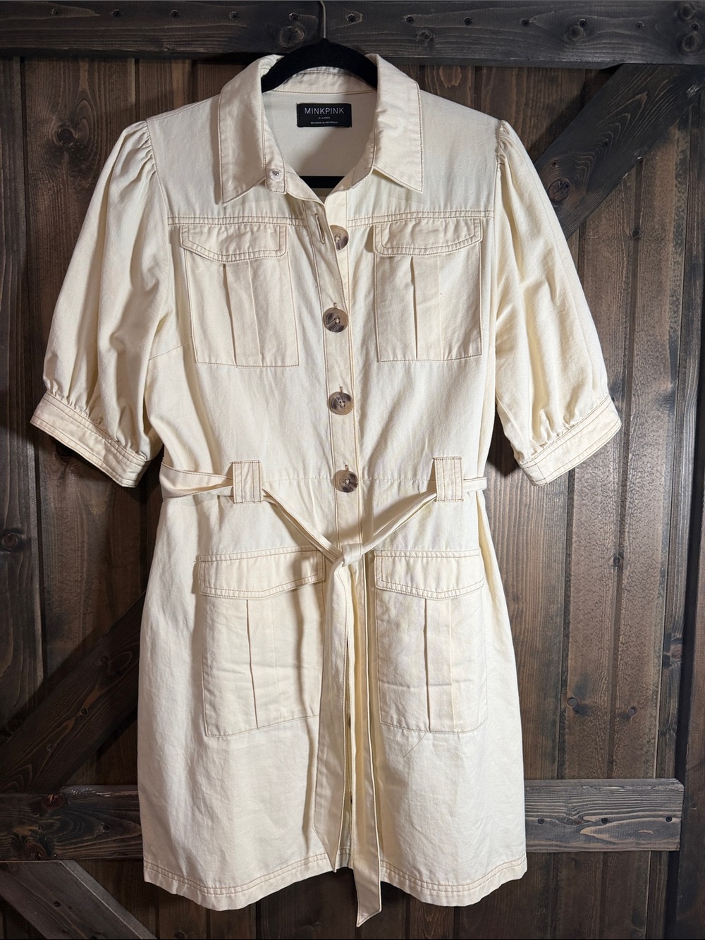 MINKPINK Cream Utility Jacket Dress with Tie Waist